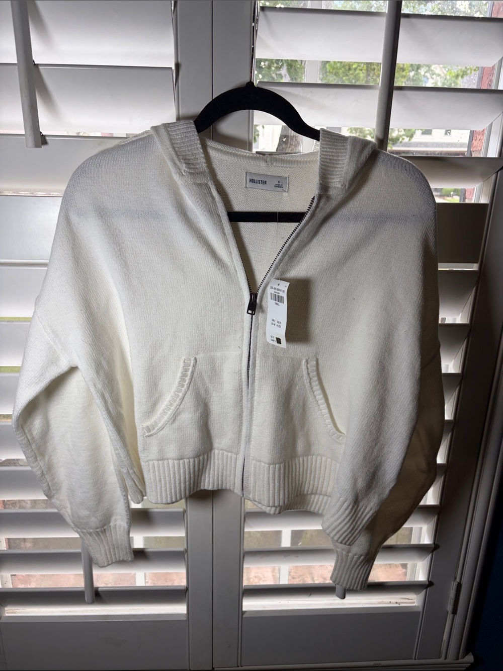 Hollister Women's Off-White Zip Hoodie Knit Cardigan
